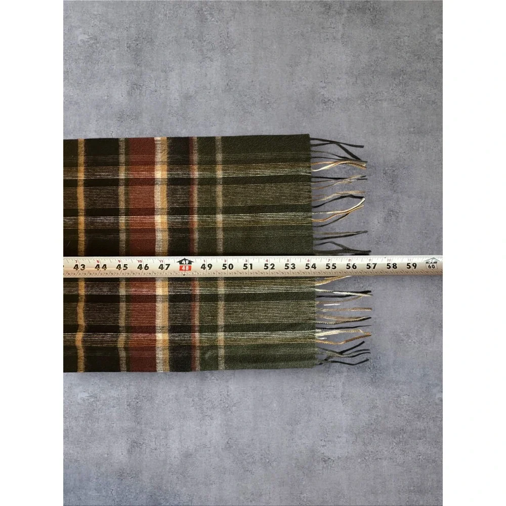 V. Fraas Plaid Fall Scarf Unisex 57x11 Black/Tan/Burgundy Germany Made Fringed